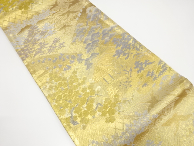 遠山に群鶴・家屋風景模様織り出し袋帯